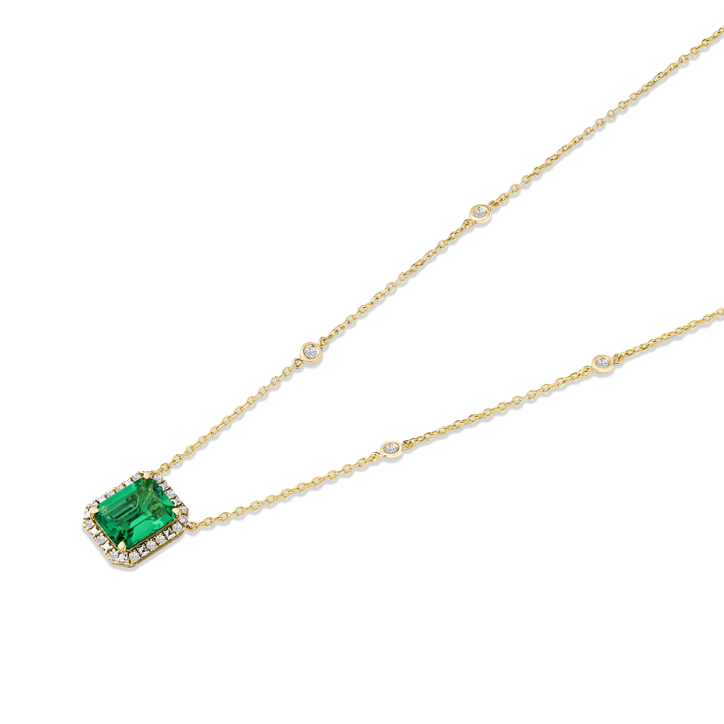 Astra 1.50ct Lab Emerald and Diamond Halo Octagon Cut Necklace in 18K Gold Vermeil
